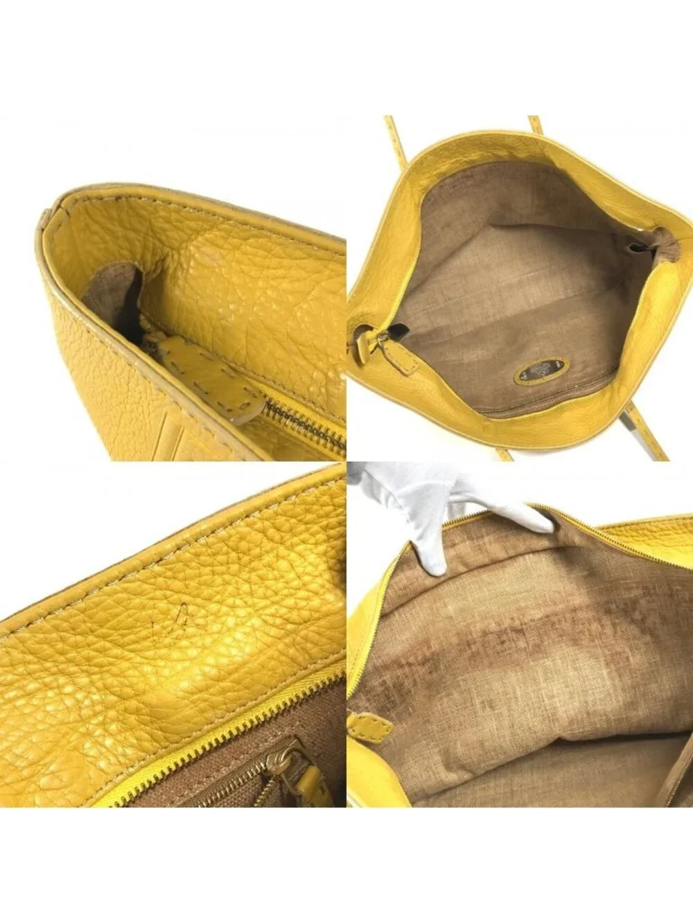 Fendi Shoulder Bag Selleria Logo Horse Pattern Leather Yellow